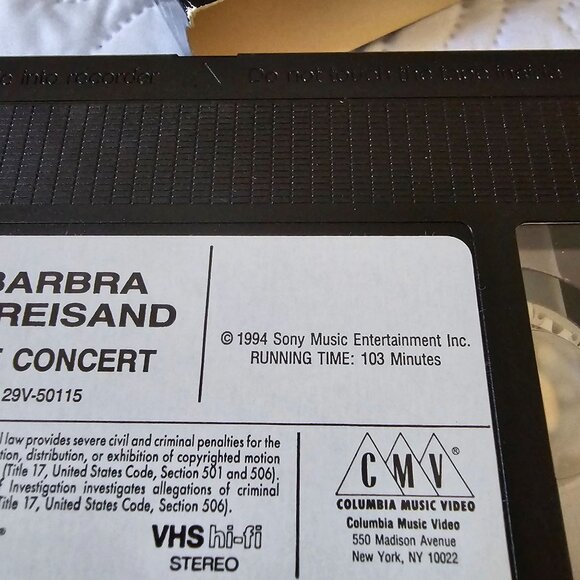 Barbra Streisand "The Concert" VHS Tape Live Anaheim 1994 Columbia Music Video 1 - Picture 5 of 9